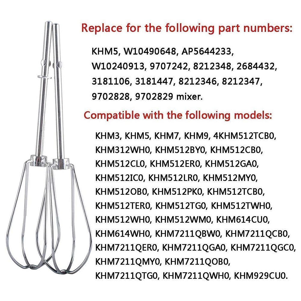 Kitchenaid Mixer Hand Mixer - [B25B!】 W10490648 & KHMPW Fouets pour